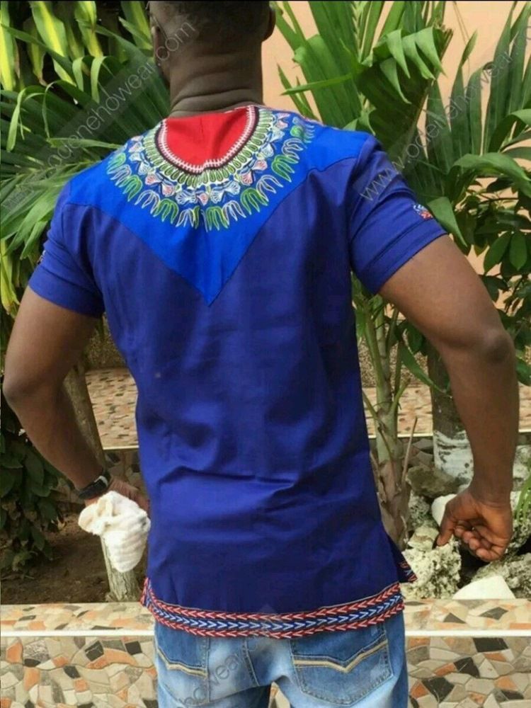 Afrikanskt Mode Dashiki Print V-Ringad Rak T-Shirt För Män