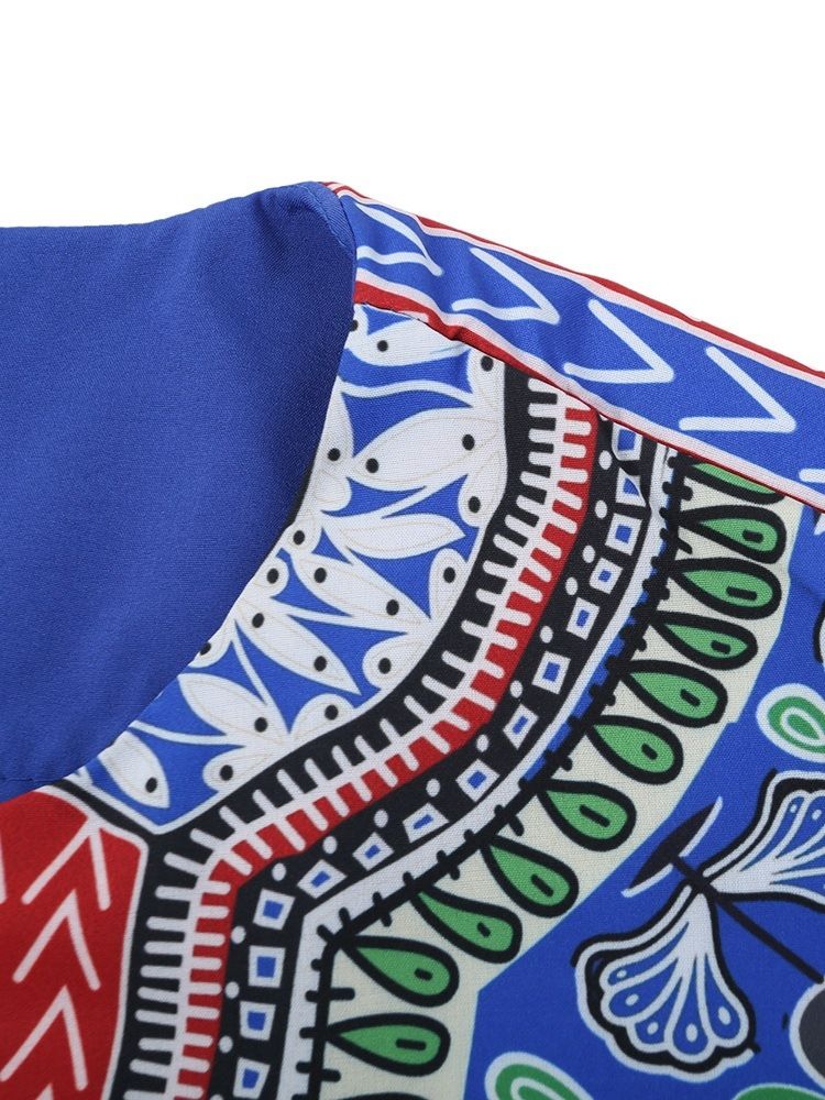 Afrikanskt Mode Dashiki Print V-Ringad Rak T-Shirt För Män