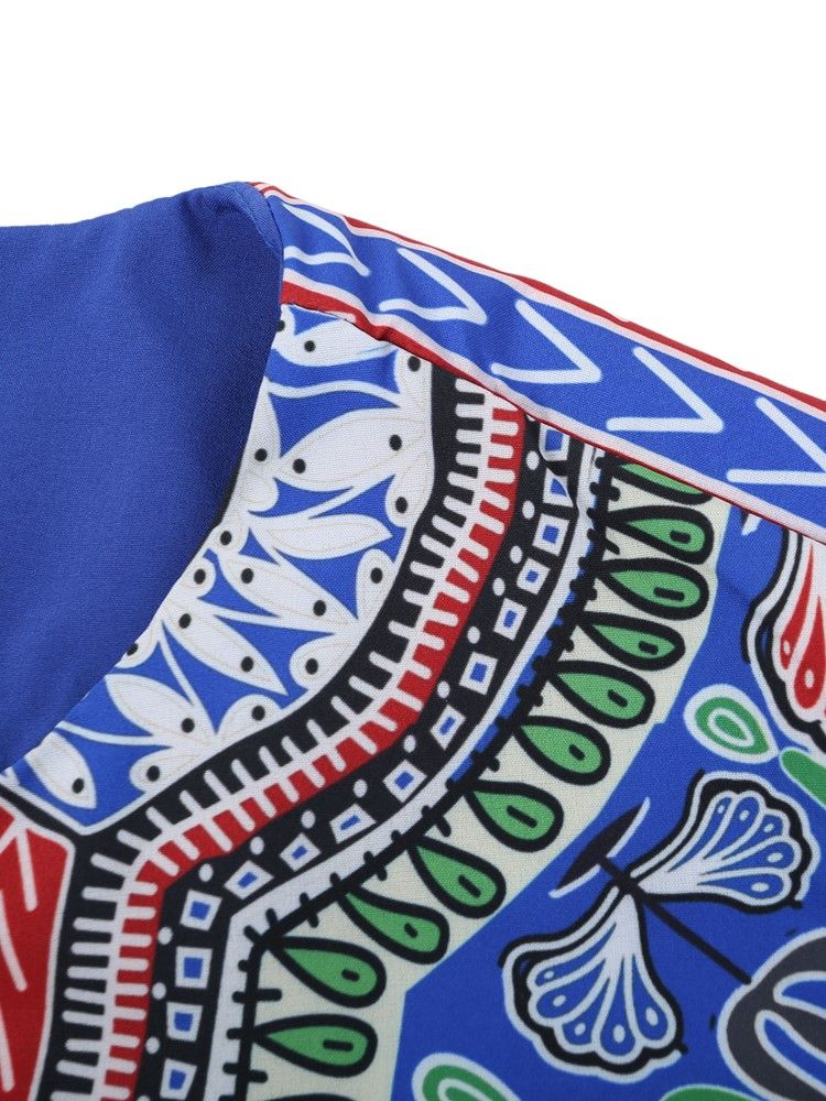Afrikanskt Mode Dashiki Print V-Ringad Rak T-Shirt För Män
