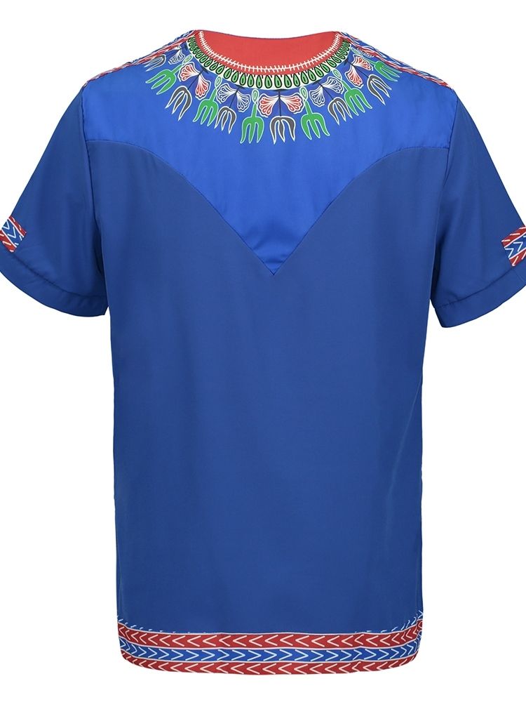 Afrikanskt Mode Dashiki Print V-Ringad Rak T-Shirt För Män