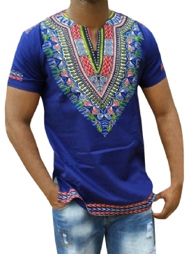 Afrikanskt Mode Dashiki Print V-Ringad Rak T-Shirt För Män