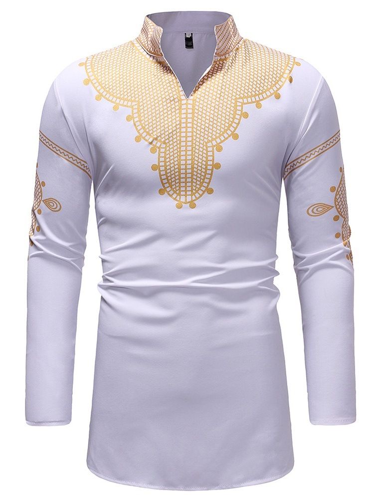Afrikanskt Mode Dashiki Stativ Krage V-Ringad Män Casual T-Shirts