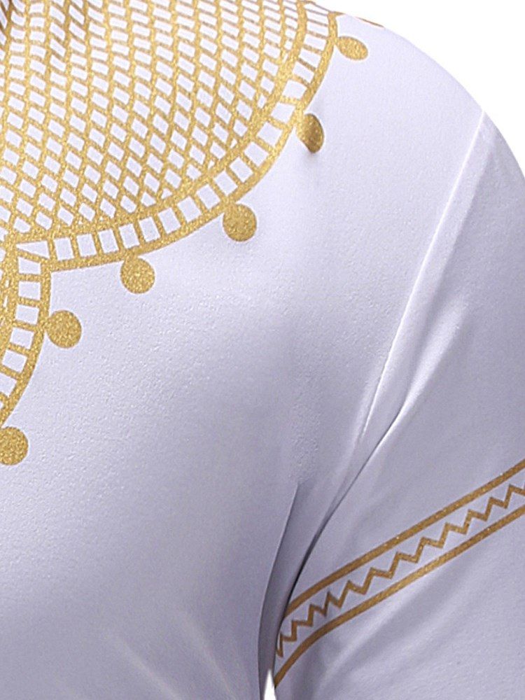 Afrikanskt Mode Dashiki Stativ Krage V-Ringad Män Casual T-Shirts