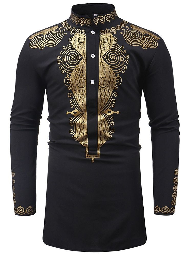 Afrikanskt Mode Dashiki Stativkrage För Män Casual T-Shirts
