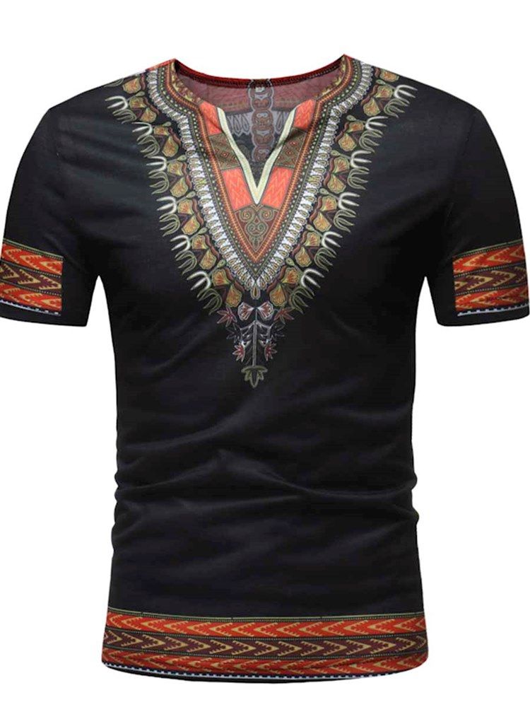 Afrikanskt Mode Dashiki-Tryckt Smal Kortärmad T-Shirt För Män