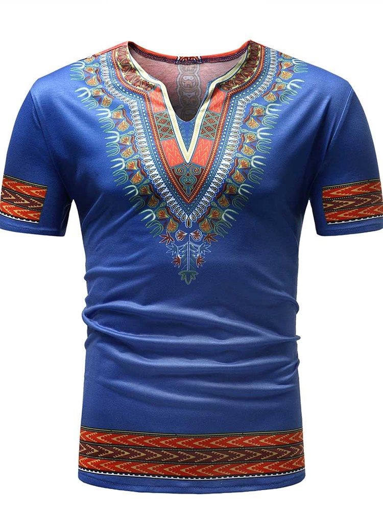 Afrikanskt Mode Dashiki-Tryckt Smal Kortärmad T-Shirt För Män