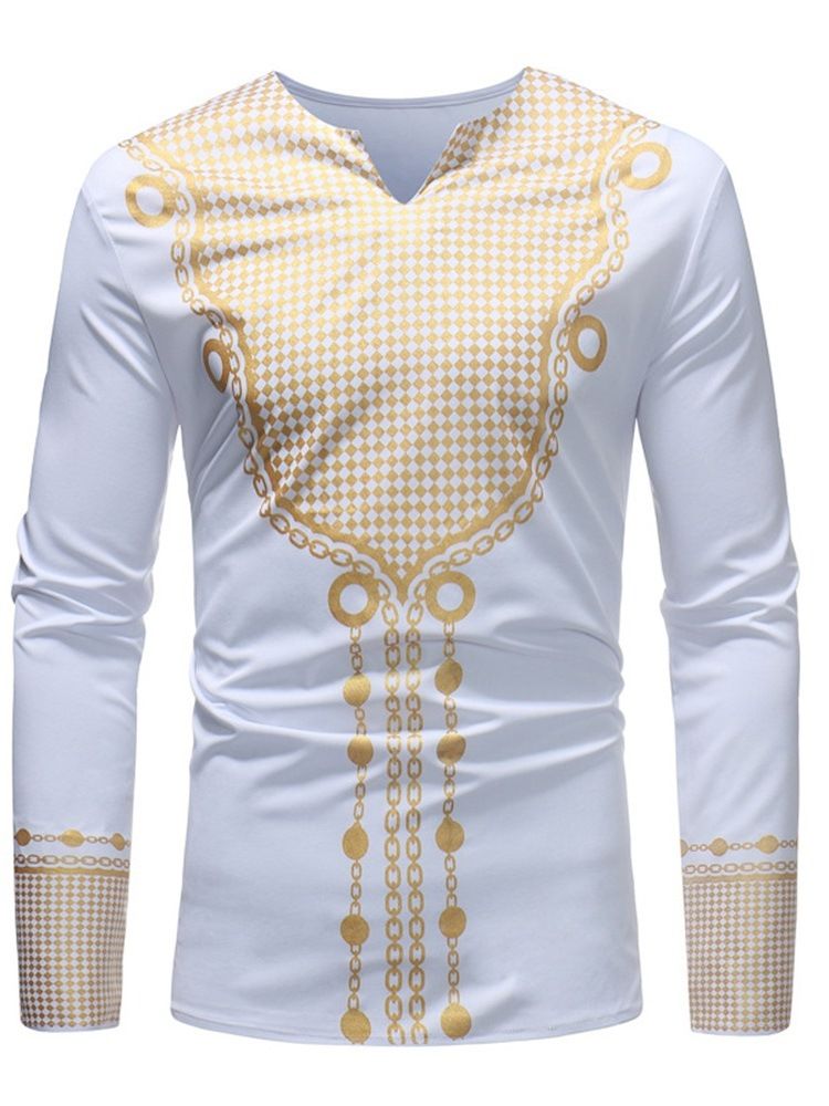 Afrikanskt Mode Dashiki V-Hals Slimma Casual Mäns Skjortor