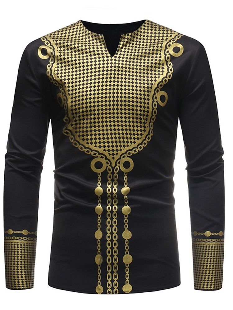 Afrikanskt Mode Dashiki V-Hals Slimma Casual Mäns Skjortor