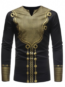 Afrikanskt Mode Dashiki V-Hals Slimma Casual Mäns Skjortor