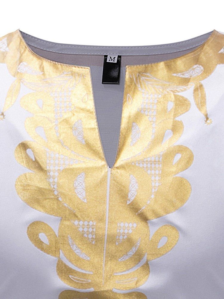 Afrikanskt Mode Dashiki V-Halstryckta Casual T-Shirts För Män