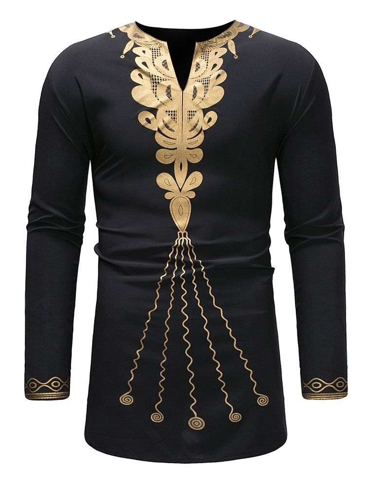 Afrikanskt Mode Dashiki V-Halstryckta Casual T-Shirts För Män