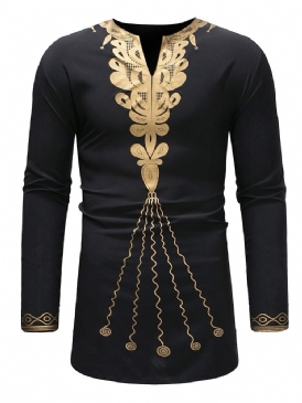 Afrikanskt Mode Dashiki V-Halstryckta Casual T-Shirts För Män