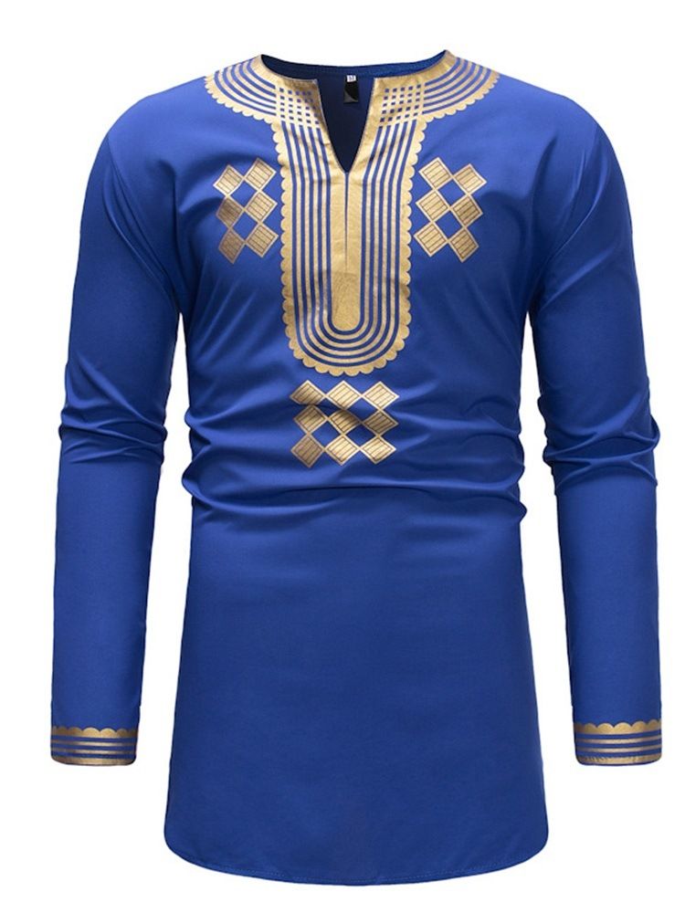 Afrikanskt Mode Dashiki V-Ringad Geometriskt Tryck För Män Casual T-Shirts
