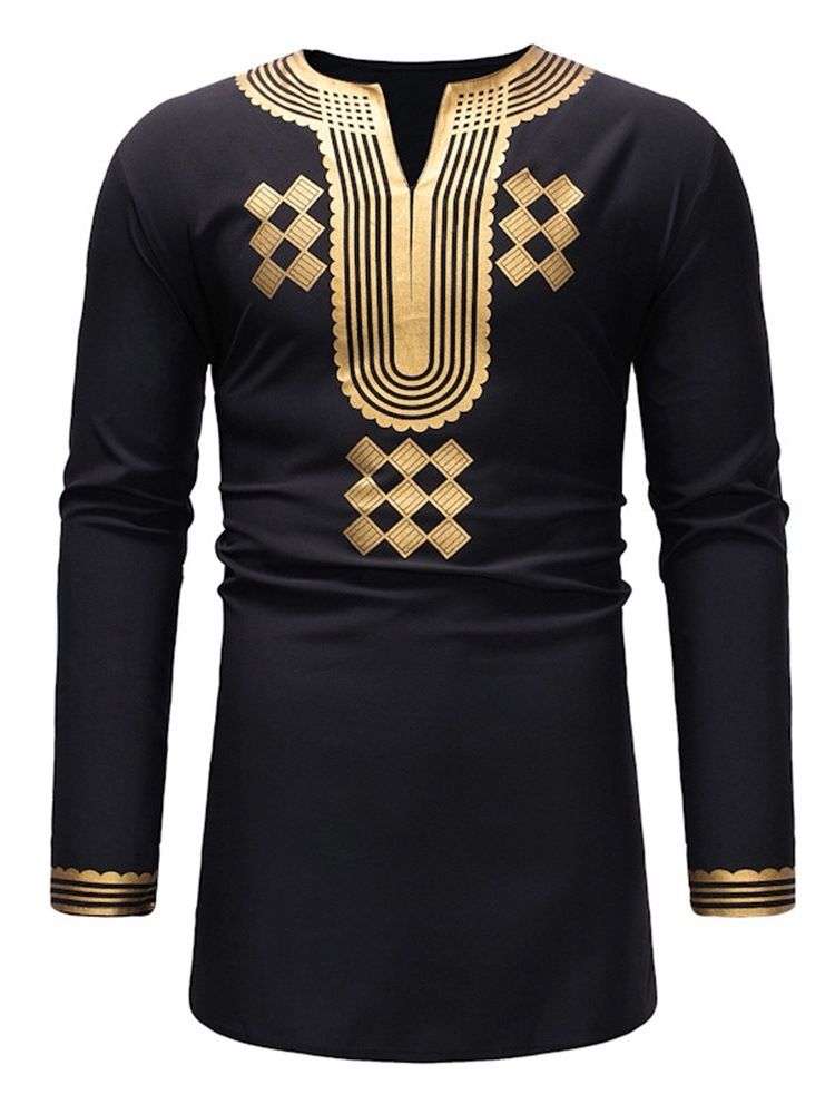 Afrikanskt Mode Dashiki V-Ringad Geometriskt Tryck För Män Casual T-Shirts