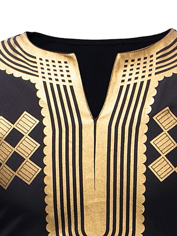 Afrikanskt Mode Dashiki V-Ringad Geometriskt Tryck För Män Casual T-Shirts