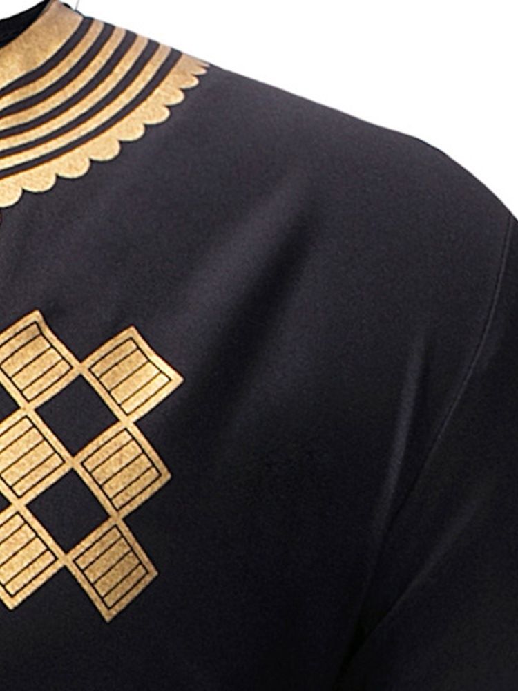 Afrikanskt Mode Dashiki V-Ringad Geometriskt Tryck För Män Casual T-Shirts