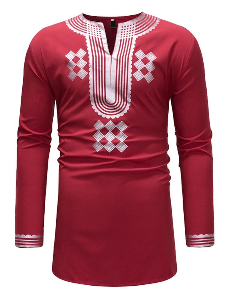 Afrikanskt Mode Dashiki V-Ringad Geometriskt Tryck För Män Casual T-Shirts