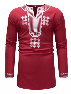 Afrikanskt Mode Dashiki V-Ringad Geometriskt Tryck För Män Casual T-Shirts