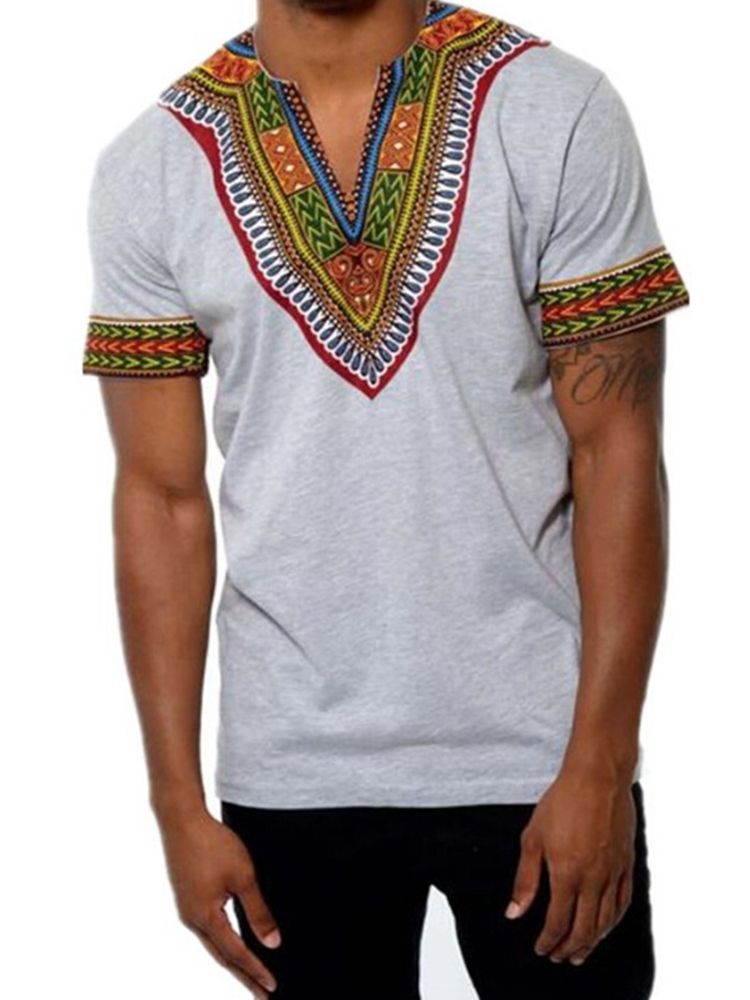 Afrikanskt Mode V-Ringad Dashiki Print Kortärmad T-Shirt För Män