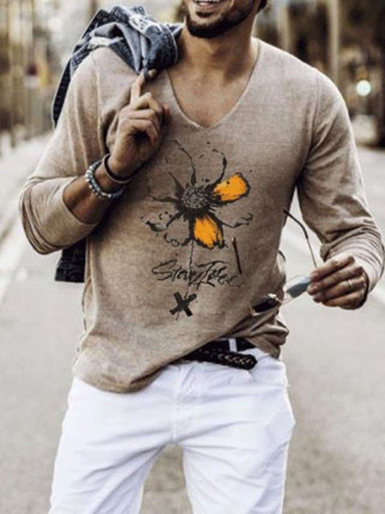 Blommig Casual Print Långärmad Lös T-Shirt