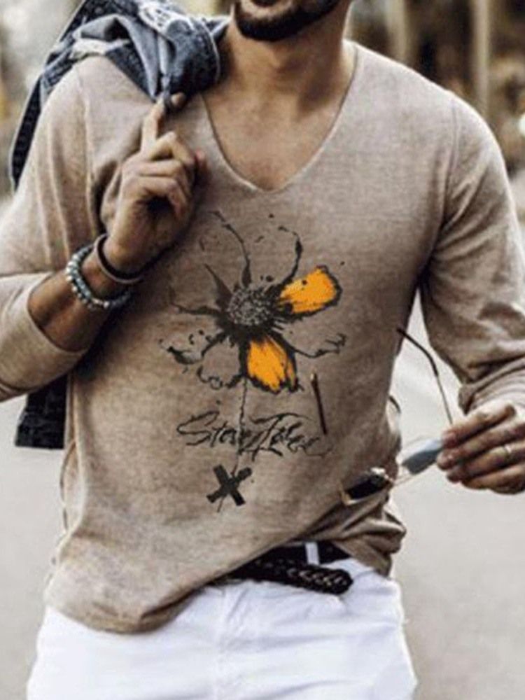 Blommig Casual Print Långärmad Lös T-Shirt