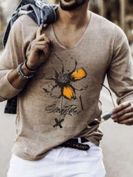 Blommig Casual Print Långärmad Lös T-Shirt