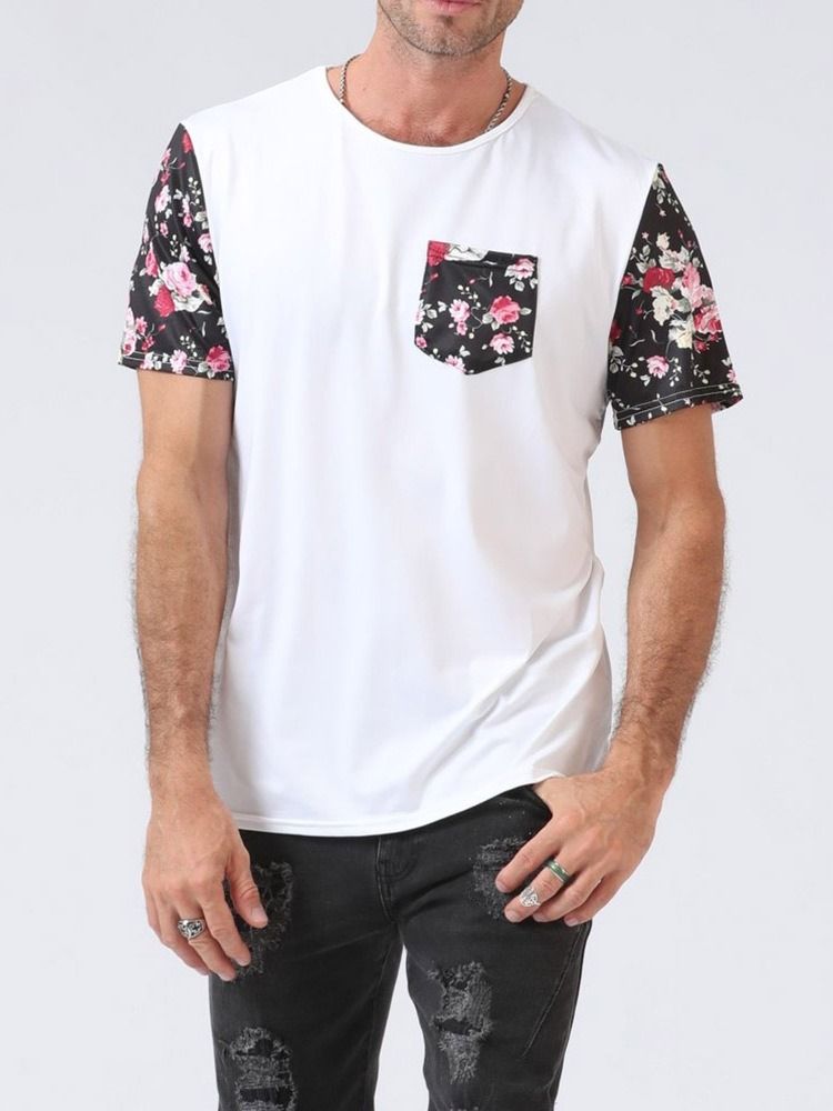 Blommig Patchwork Europeisk Kortärmad Tröja Herr T-Shirt