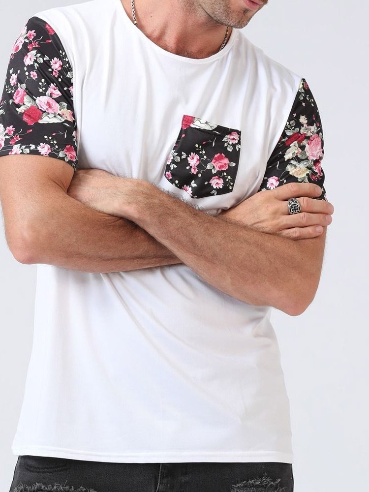 Blommig Patchwork Europeisk Kortärmad Tröja Herr T-Shirt