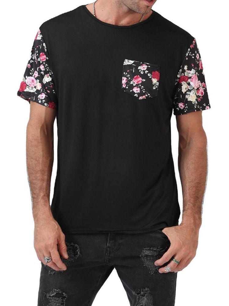 Blommig Patchwork Europeisk Kortärmad Tröja Herr T-Shirt