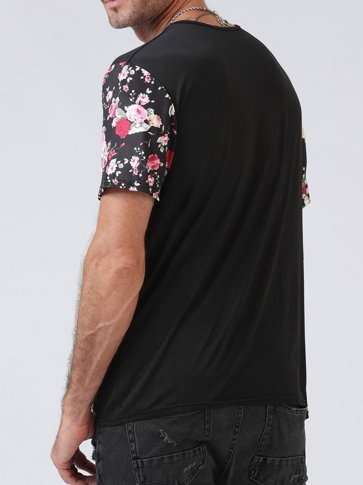 Blommig Patchwork Europeisk Kortärmad Tröja Herr T-Shirt