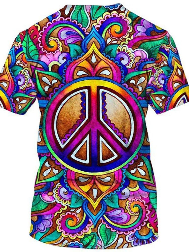 Blommig Rund Halsad Lapptäcke Kortärmad Lös T-Shirt För Män