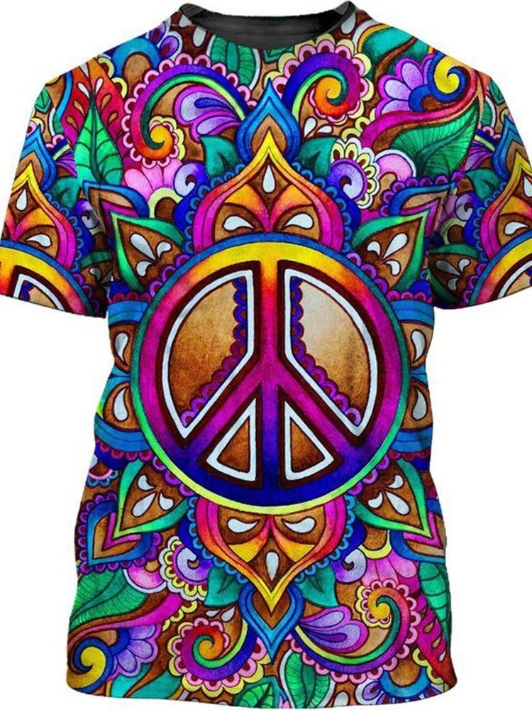 Blommig Rund Halsad Lapptäcke Kortärmad Lös T-Shirt För Män