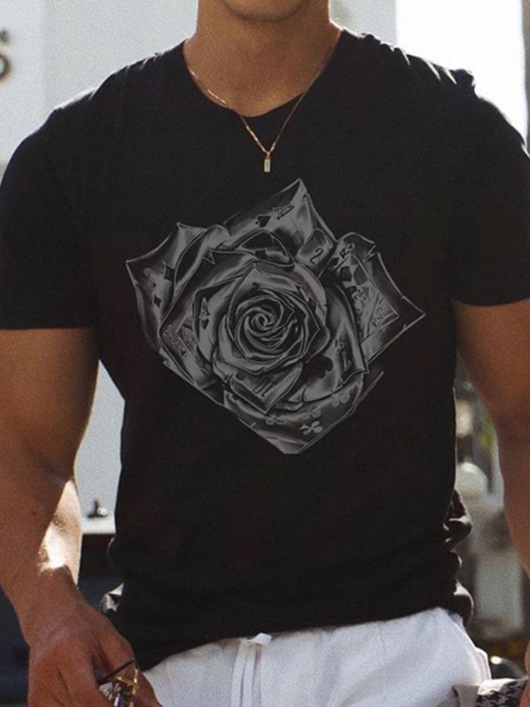 Blommig Rundhalsad Tröja För Män Slim T-Shirt