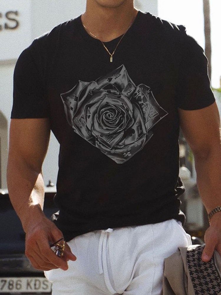 Blommig Rundhalsad Tröja För Män Slim T-Shirt