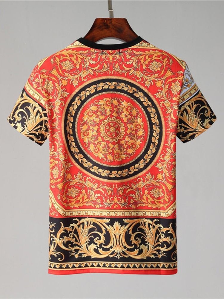 Blommönster Med Rund Hals För Män Smal Kortärmad T-Shirt