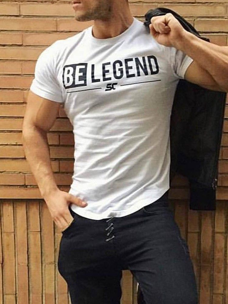 Bokstav Europeisk Rundhalsad Smal Kortärmad T-Shirt