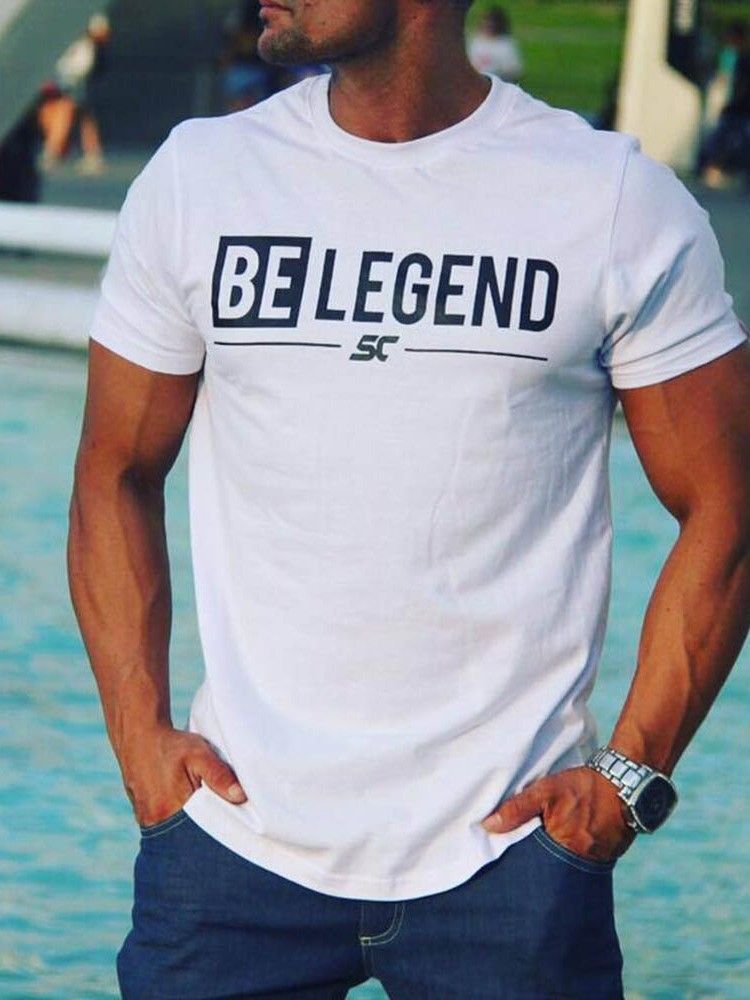 Bokstav Europeisk Rundhalsad Smal Kortärmad T-Shirt