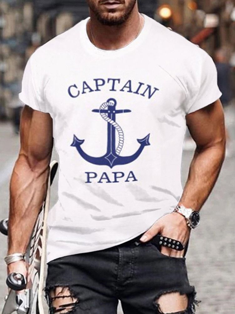 Bokstav Rundhalsad Europeisk Tröja Herr T-Shirt