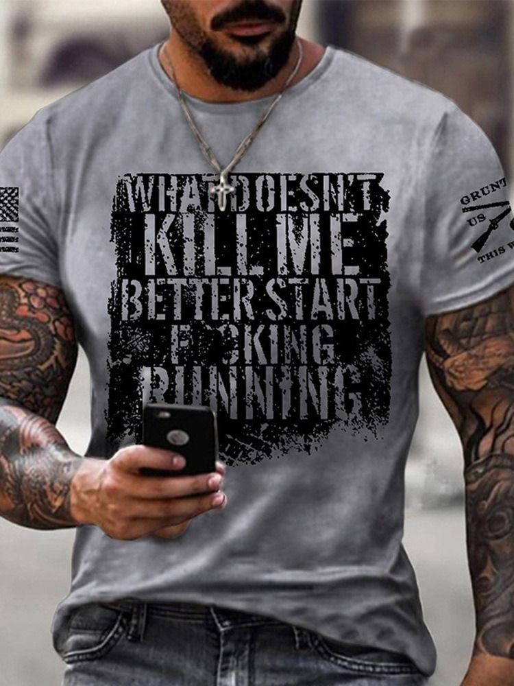 Bokstavstryck Rundhalsad Kortärmad T-Shirt För Män