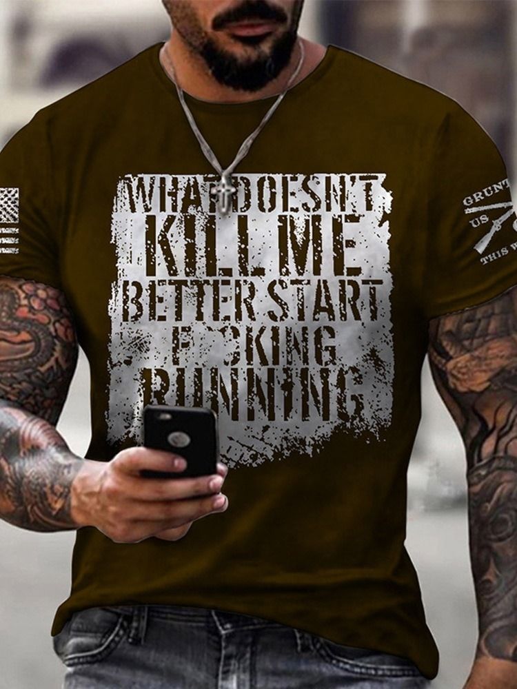 Bokstavstryck Rundhalsad Kortärmad T-Shirt För Män