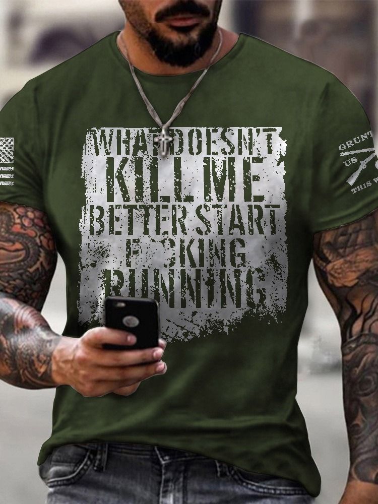 Bokstavstryck Rundhalsad Kortärmad T-Shirt För Män