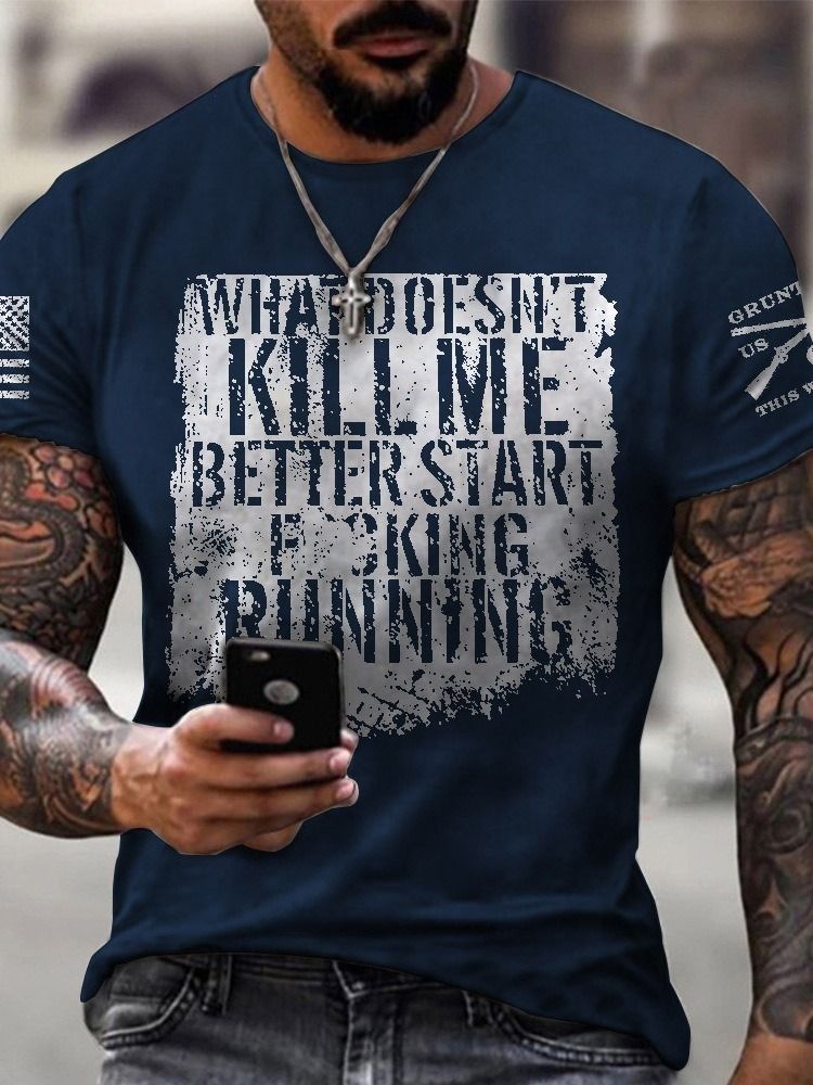 Bokstavstryck Rundhalsad Kortärmad T-Shirt För Män