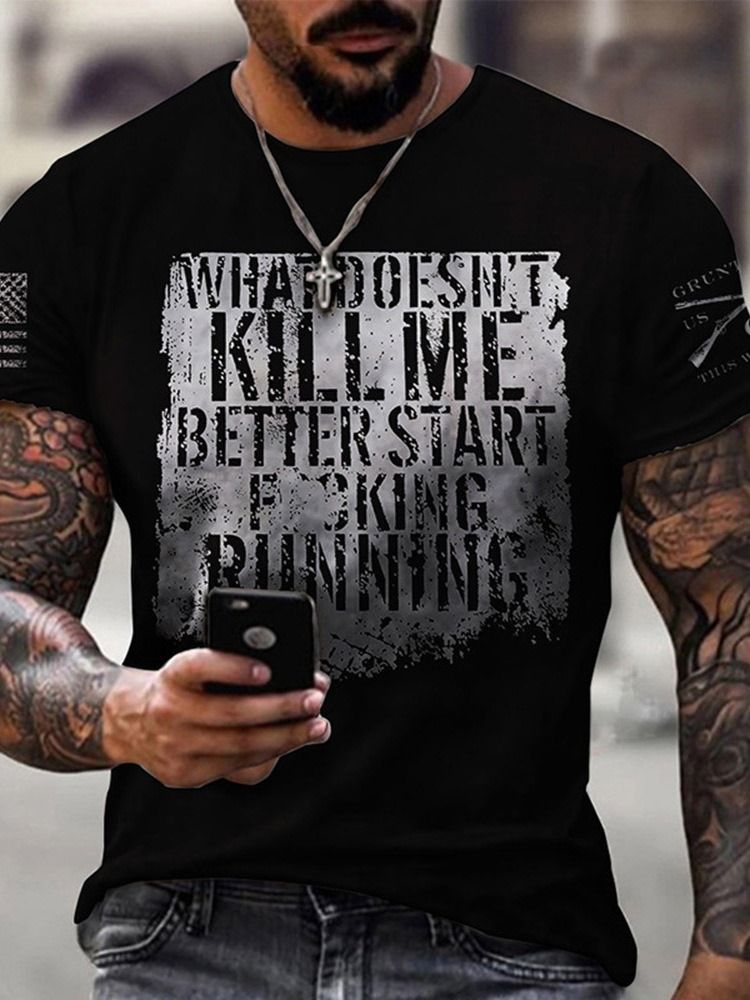 Bokstavstryck Rundhalsad Kortärmad T-Shirt För Män