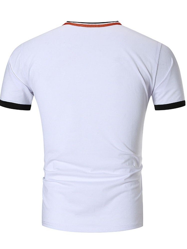 Button Color Block V-Hals Slim T-Shirt För Män