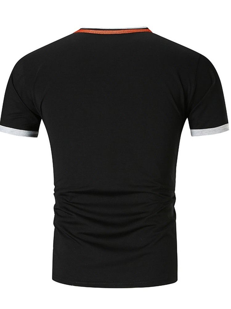 Button Color Block V-Hals Slim T-Shirt För Män