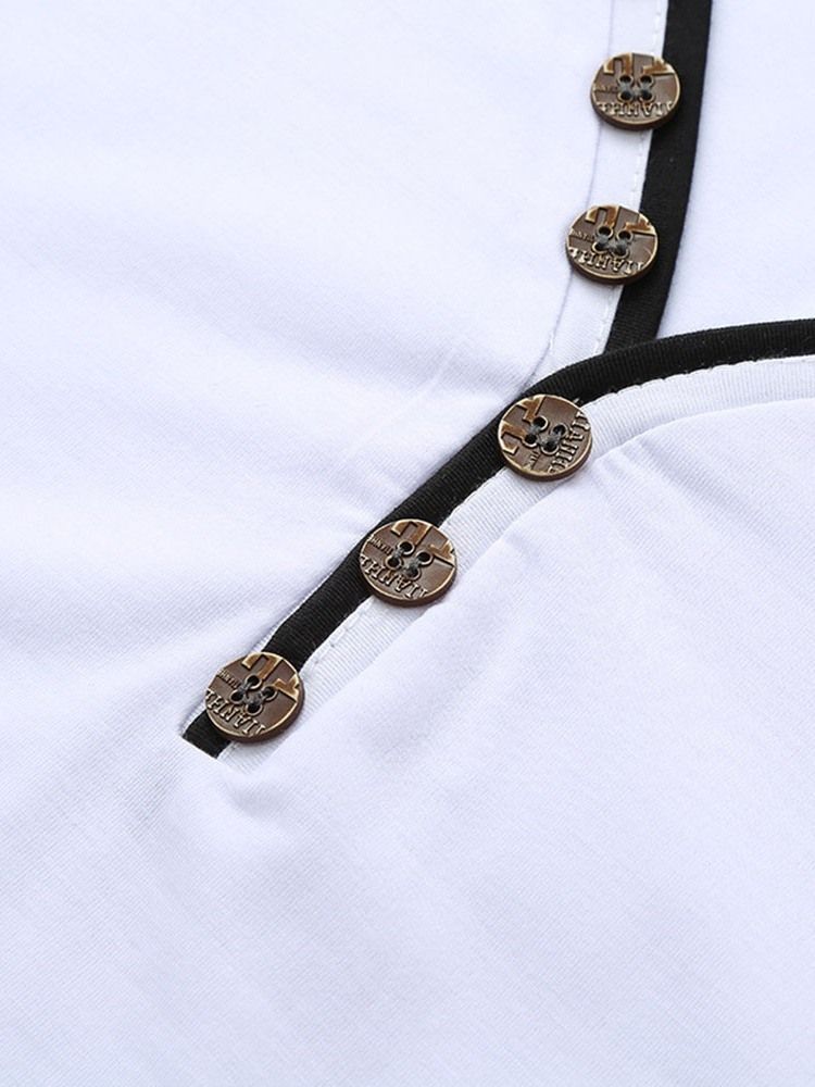 Button Color Block V-Hals Slim T-Shirt För Män
