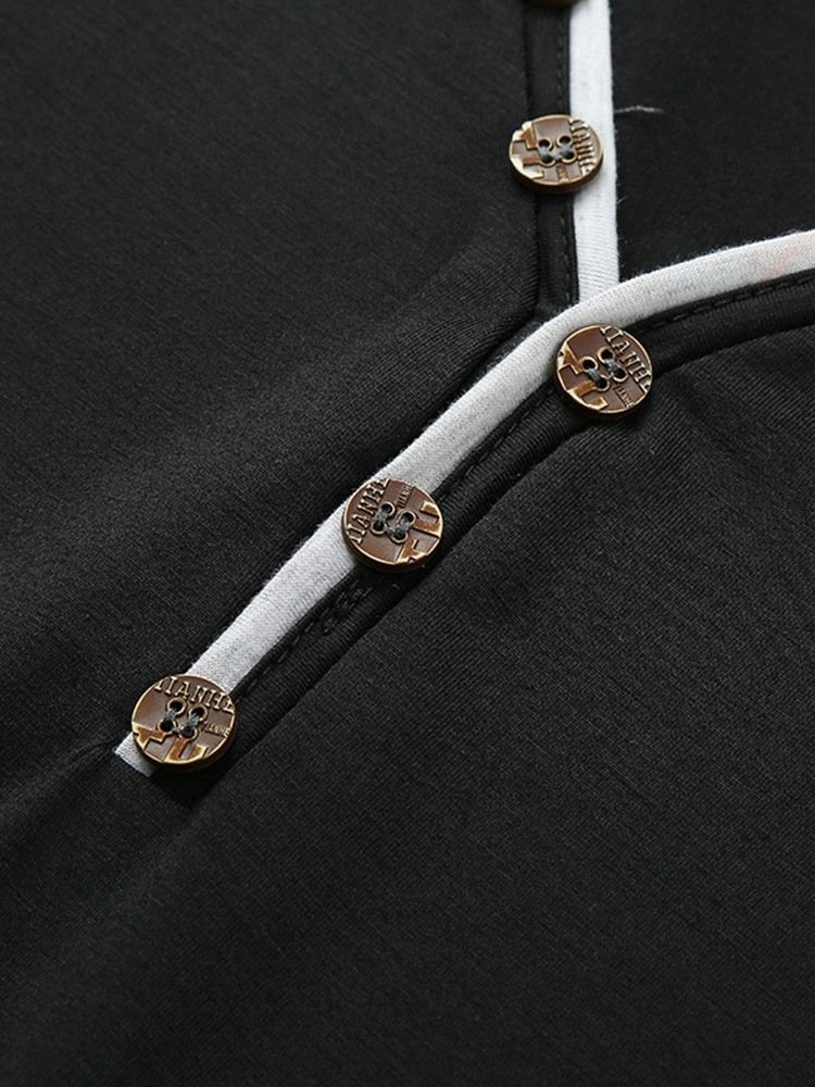 Button Color Block V-Hals Slim T-Shirt För Män