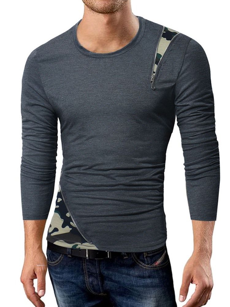 Camouflage Casual Patchwork Smal Långärmad T-Shirt