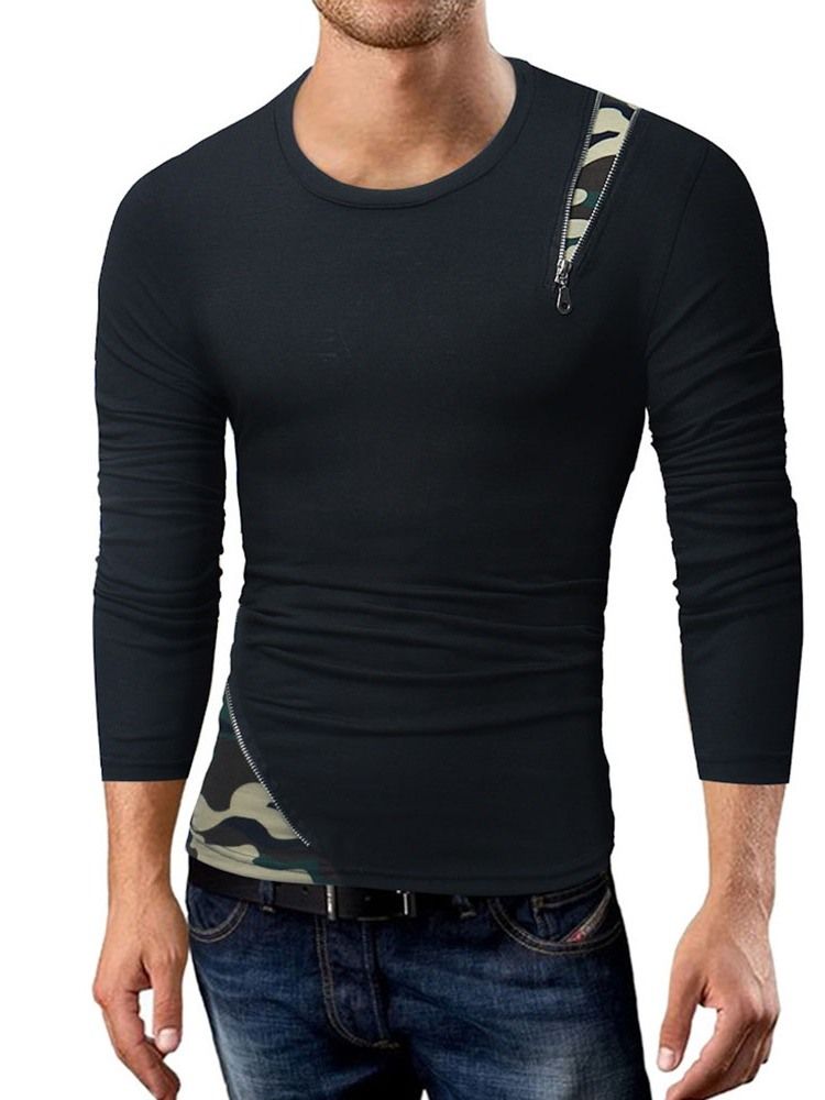 Camouflage Casual Patchwork Smal Långärmad T-Shirt