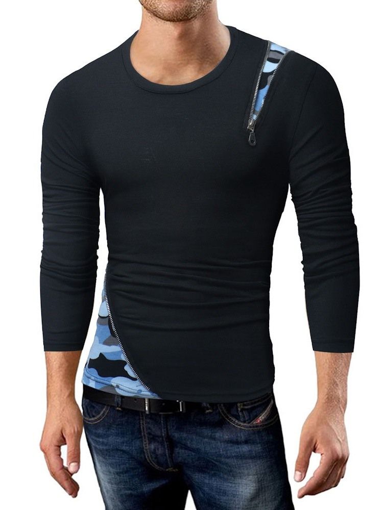 Camouflage Casual Patchwork Smal Långärmad T-Shirt